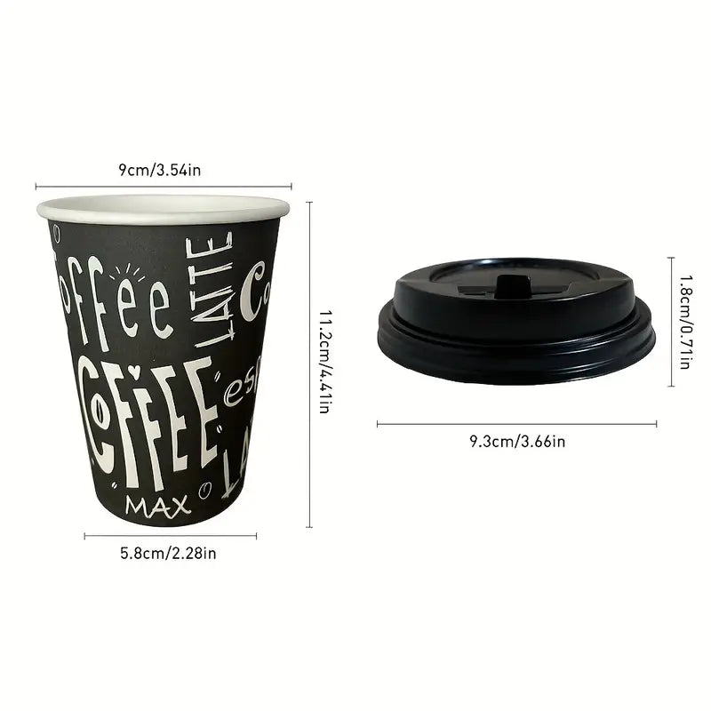 12oz Disposable Paper Coffee Cups with Lids, Graphic Printed, with Lid (50 Pack)