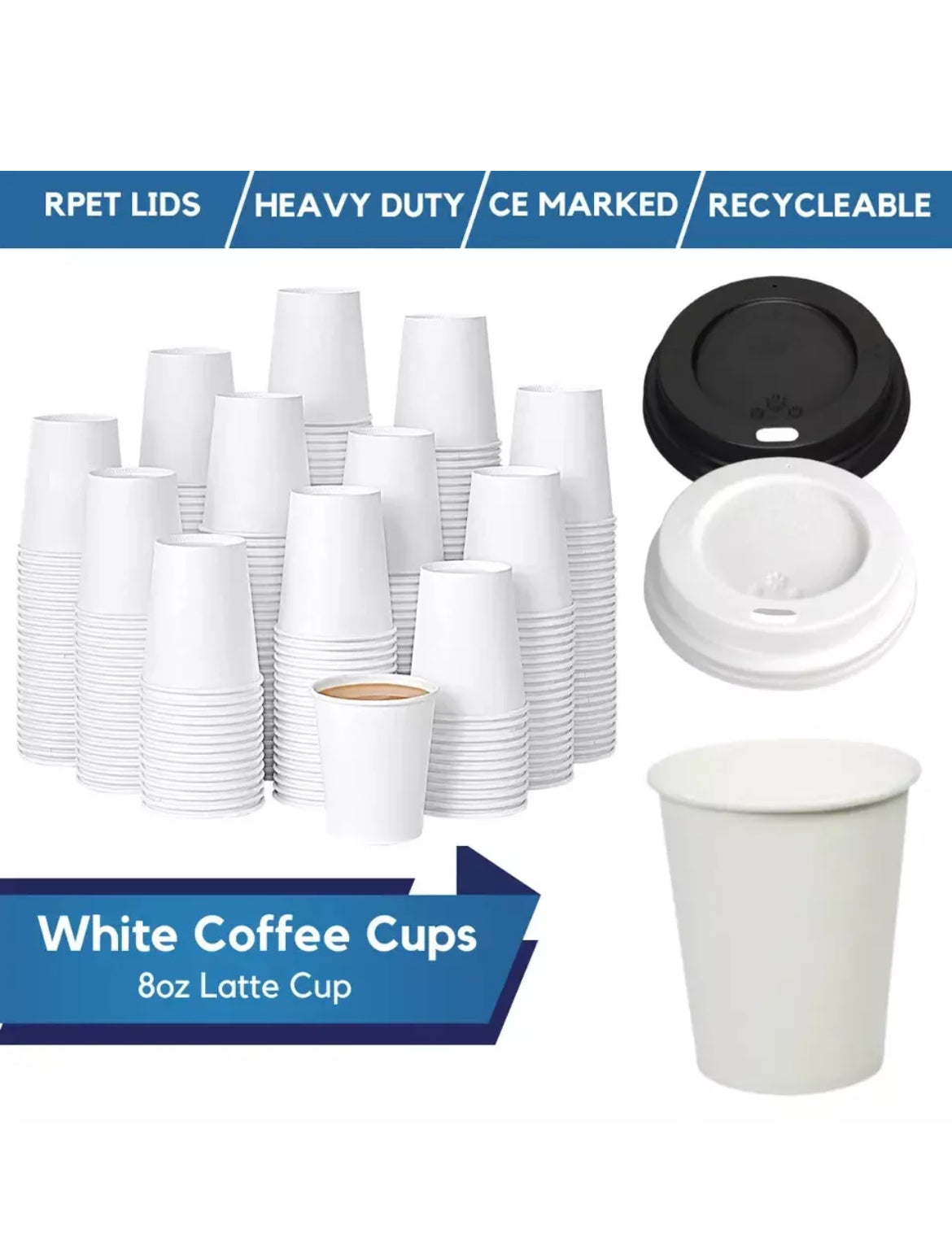 Disposable coffee Cups White 8oz Double Wall Paper Cups (Pack 50)