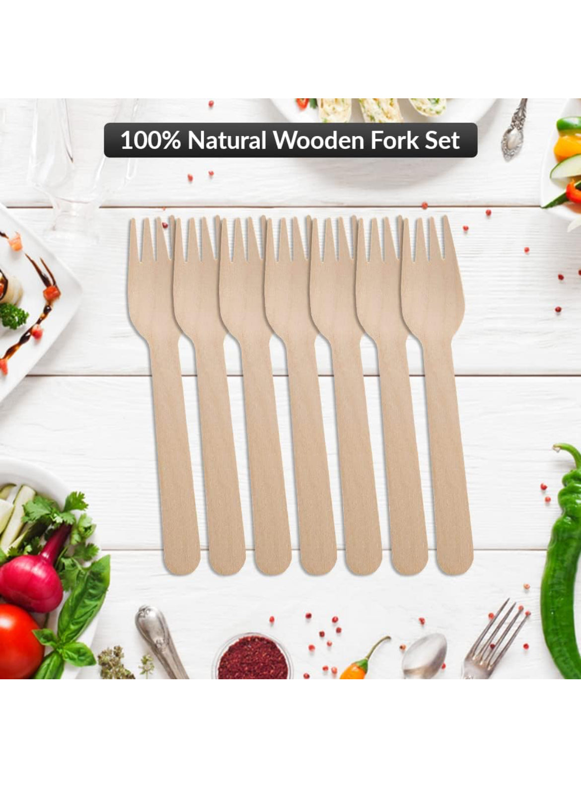 EcoFoot Biodegradable Wooden Forks, Pack of 100, Compostable Wooden Forks