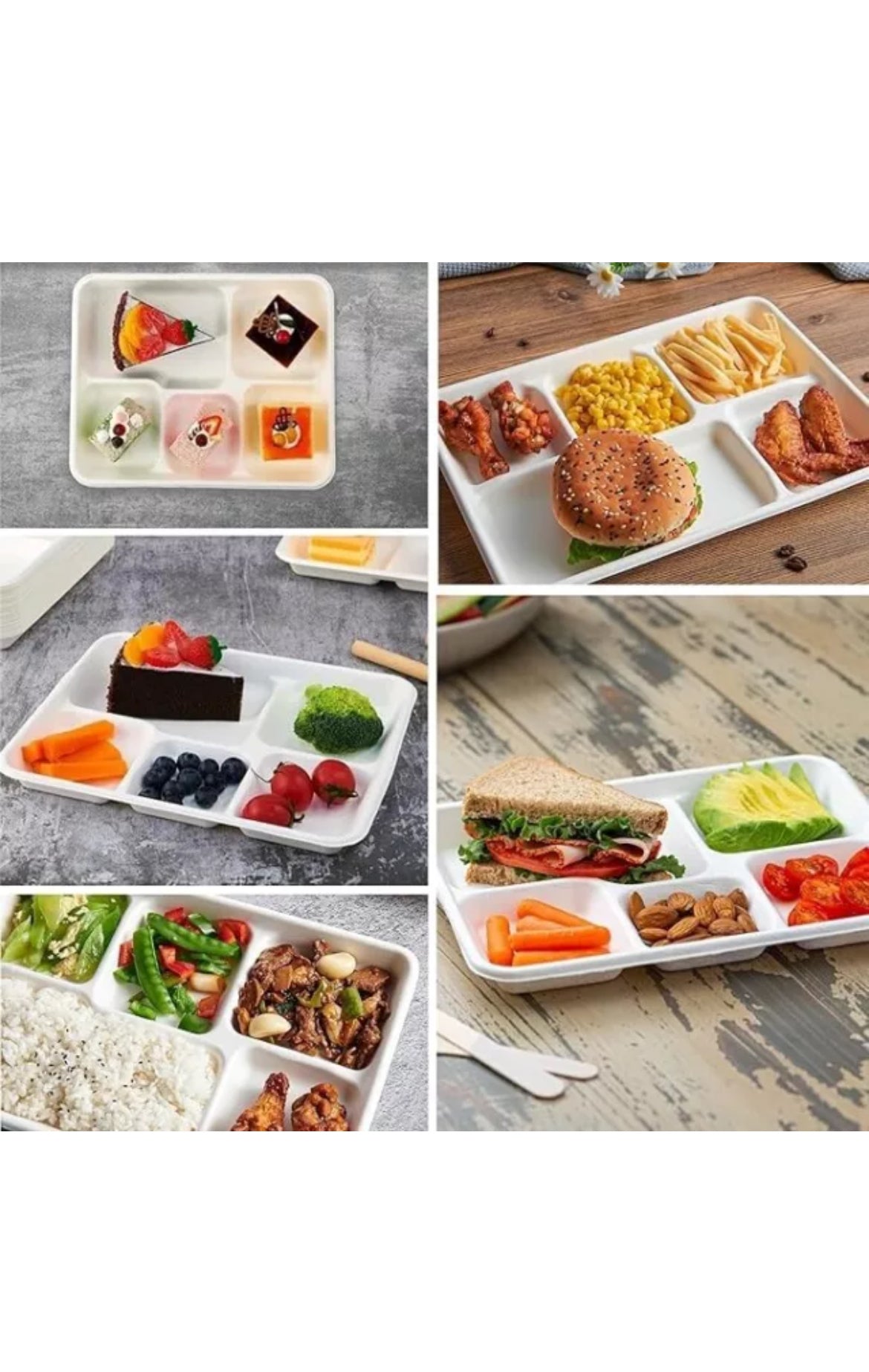 Ecoshin 5 compartment compostable/Bagasse meal tray (Pack of 25)