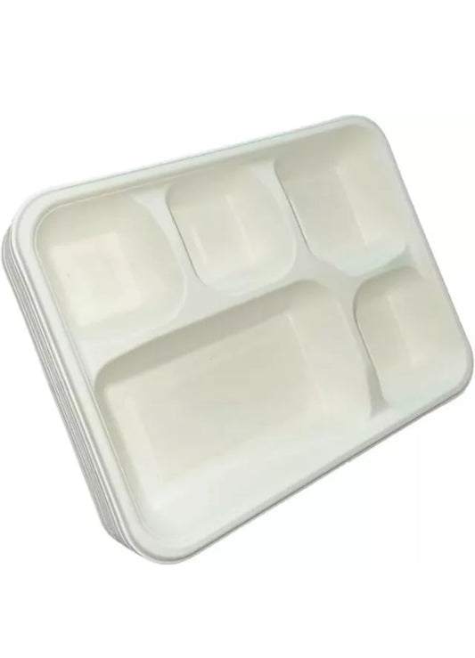 Ecoshin 5 compartment compostable/Bagasse meal tray (Pack of 25)